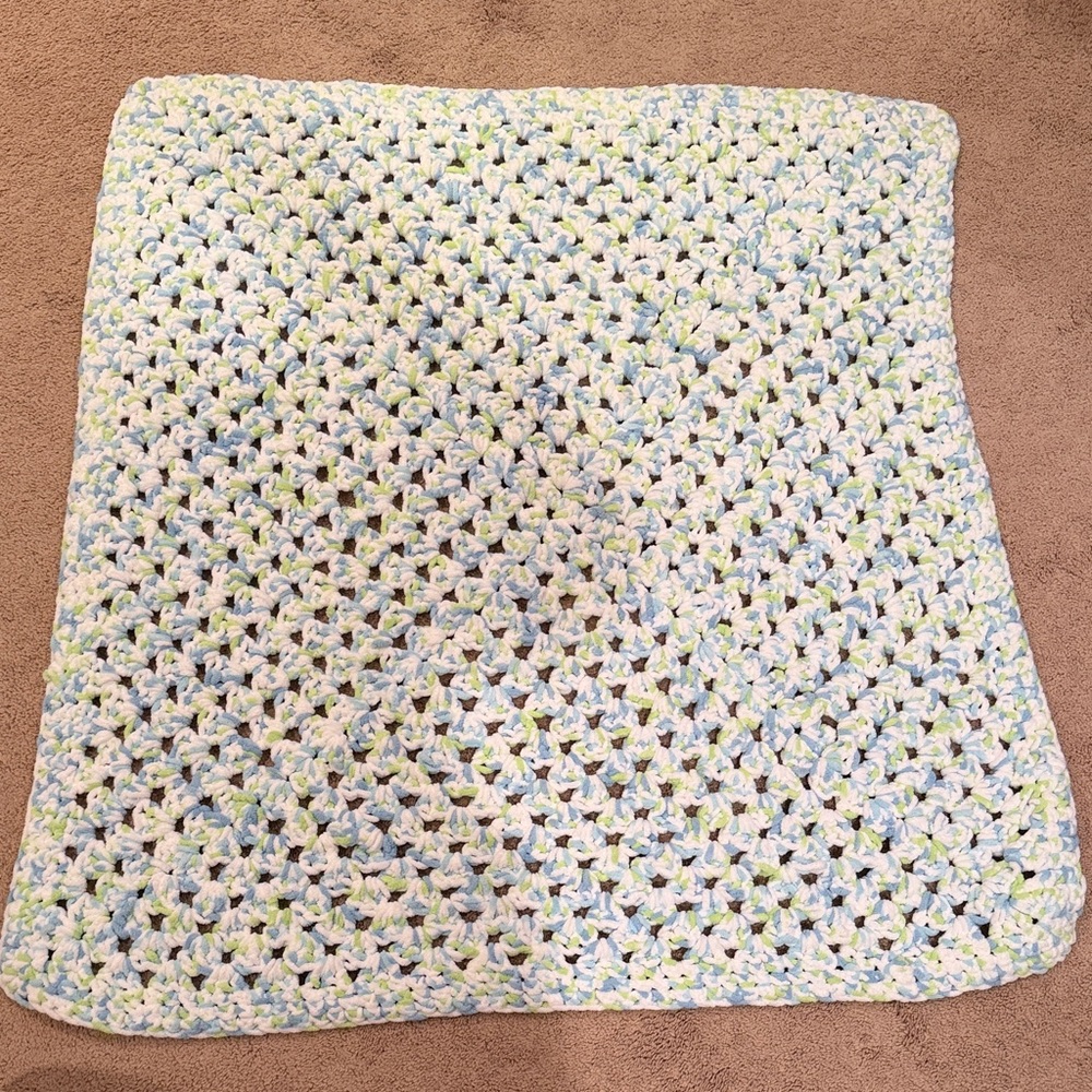 Handmade Crochet Blanket in Blue and Green